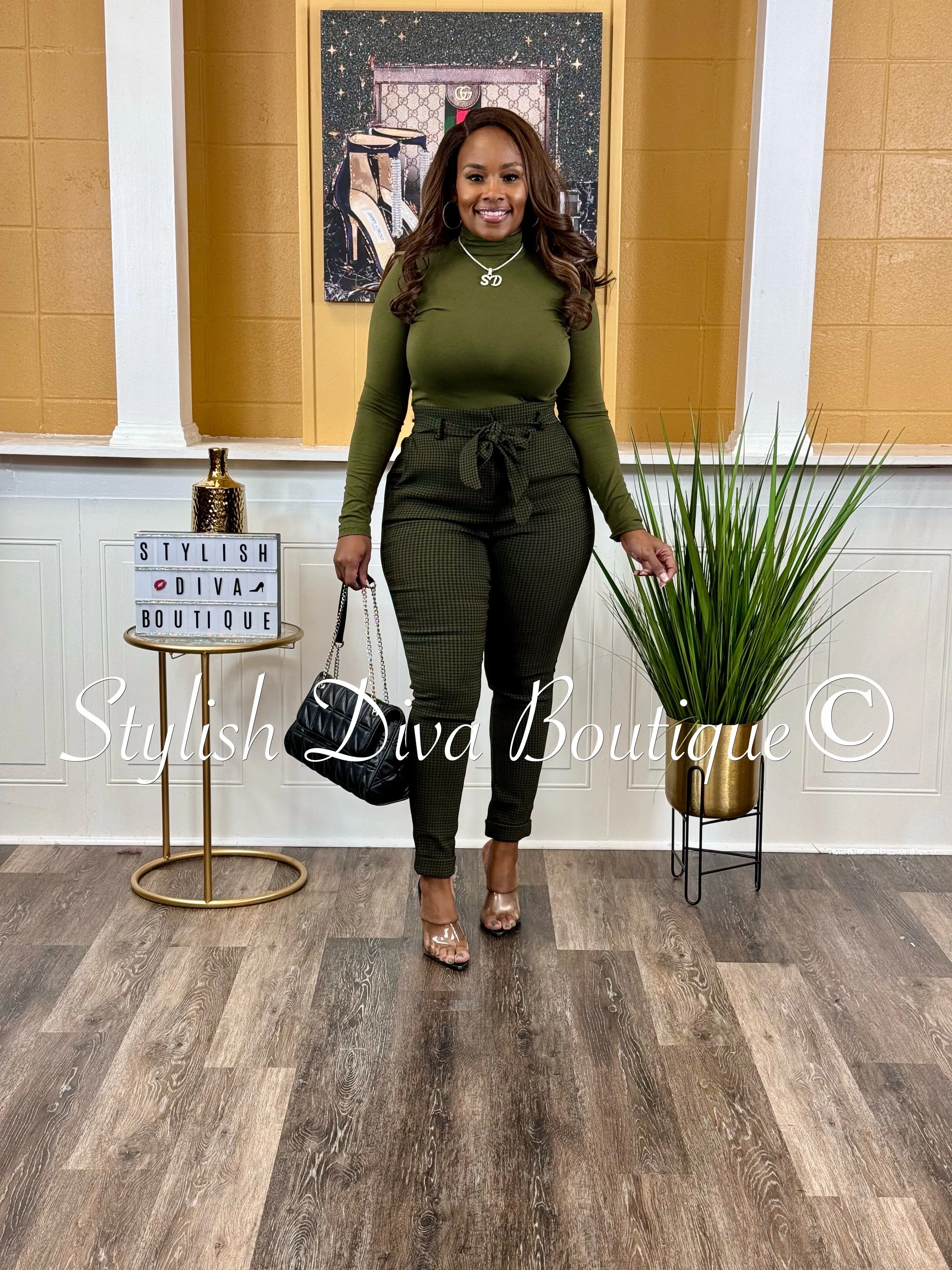 Dana Houndstooth Pants Only (Olive/Black)
