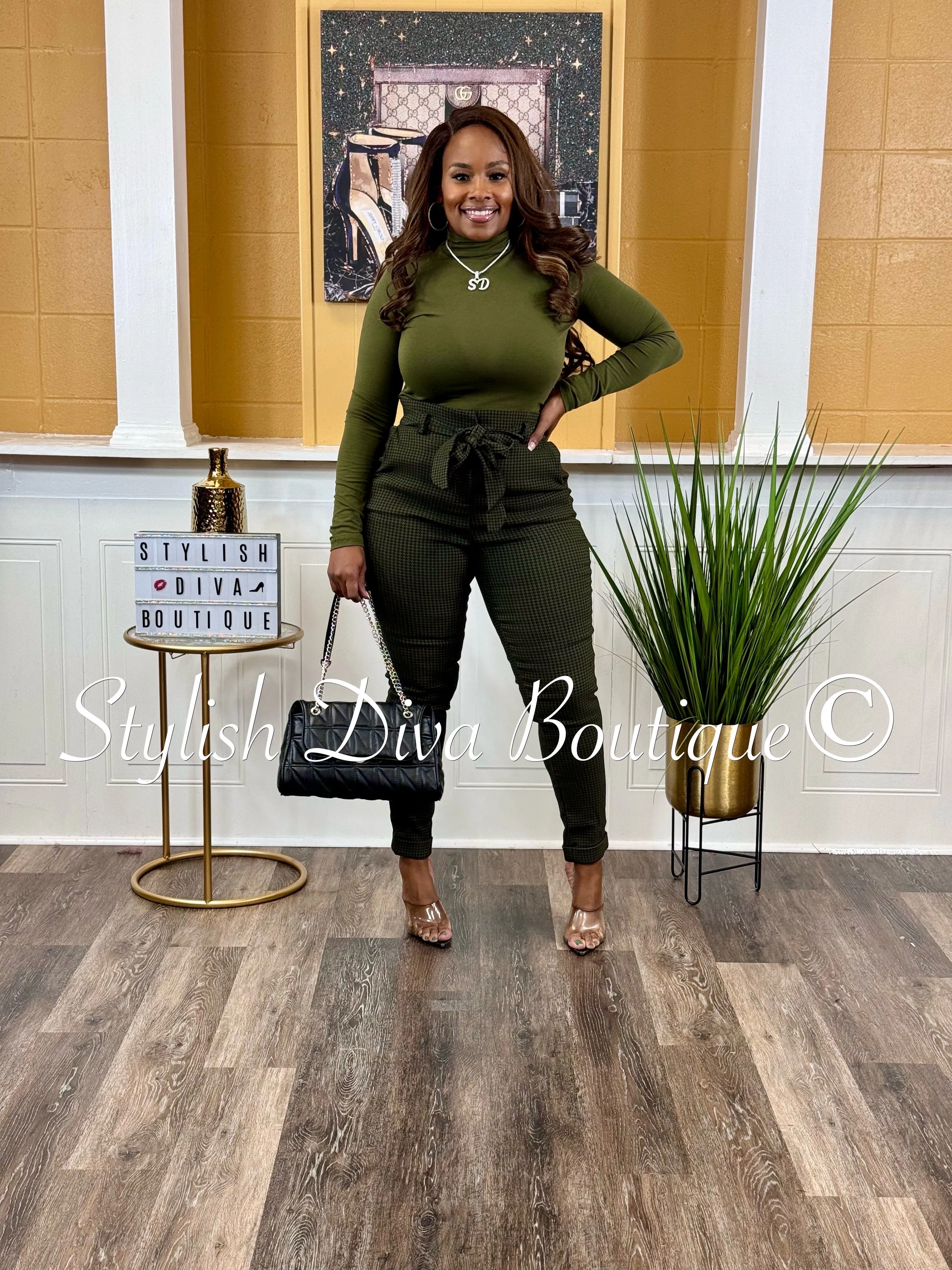 Dana Houndstooth Pants Only (Olive/Black)