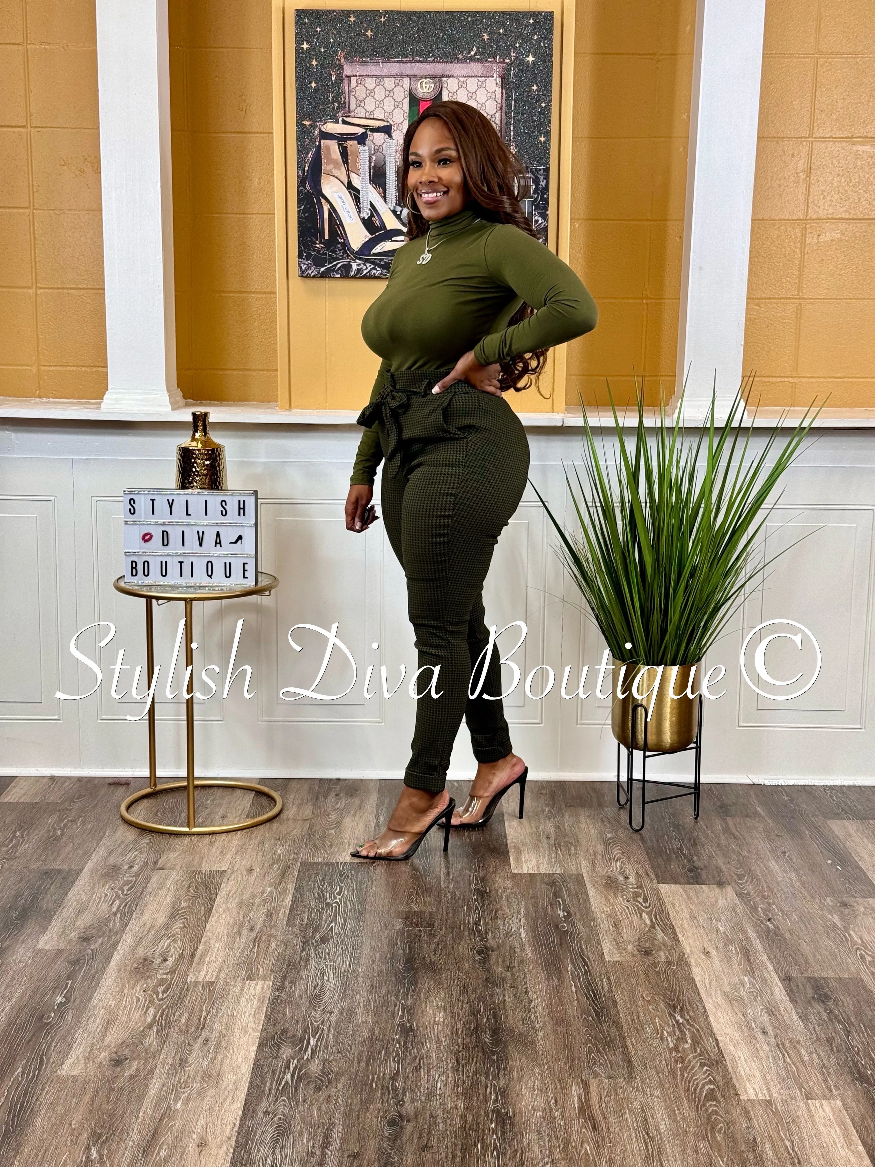 Dana Houndstooth Pants Only (Olive/Black)