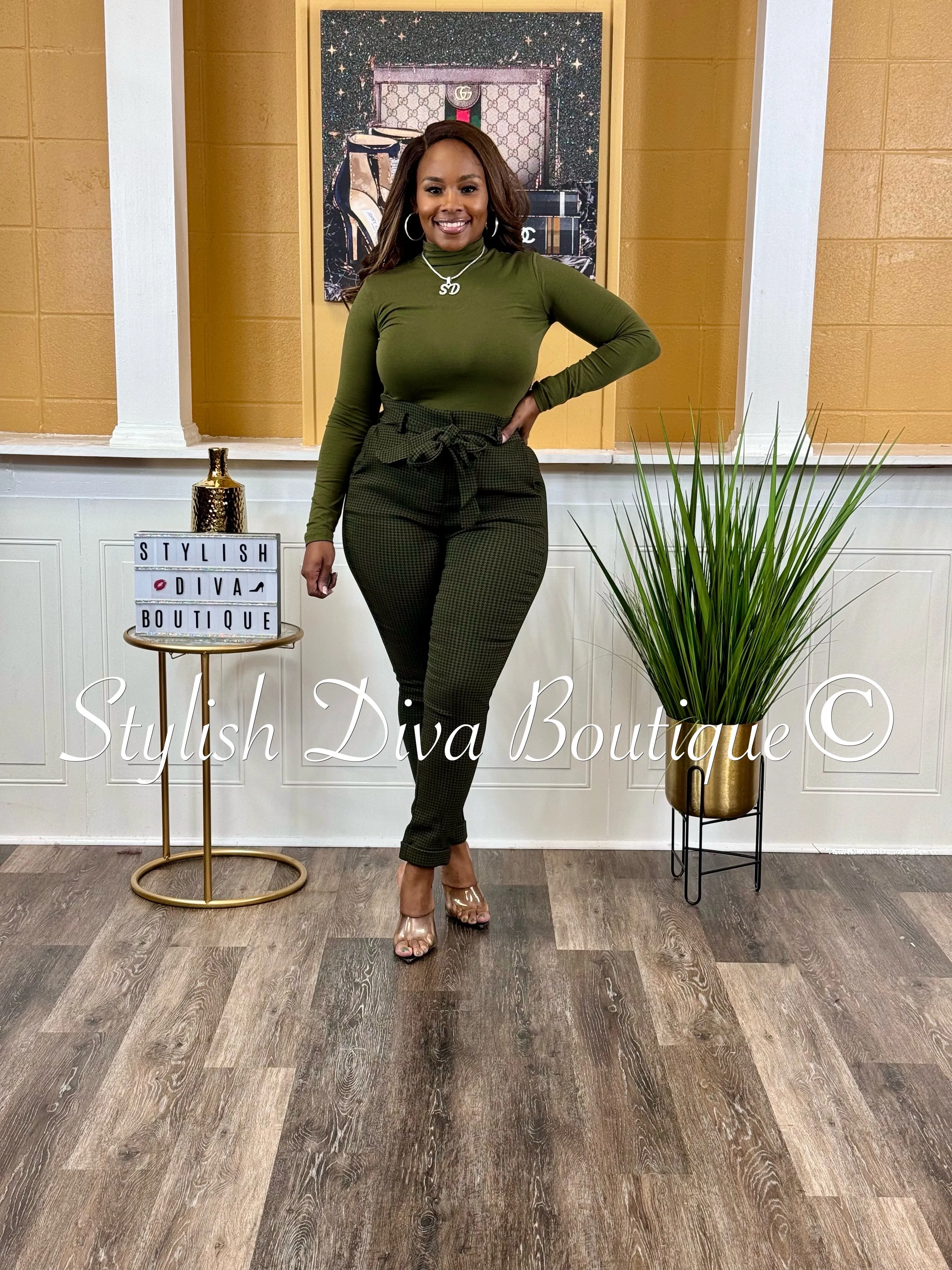 Dana Houndstooth Pants Only (Olive/Black)
