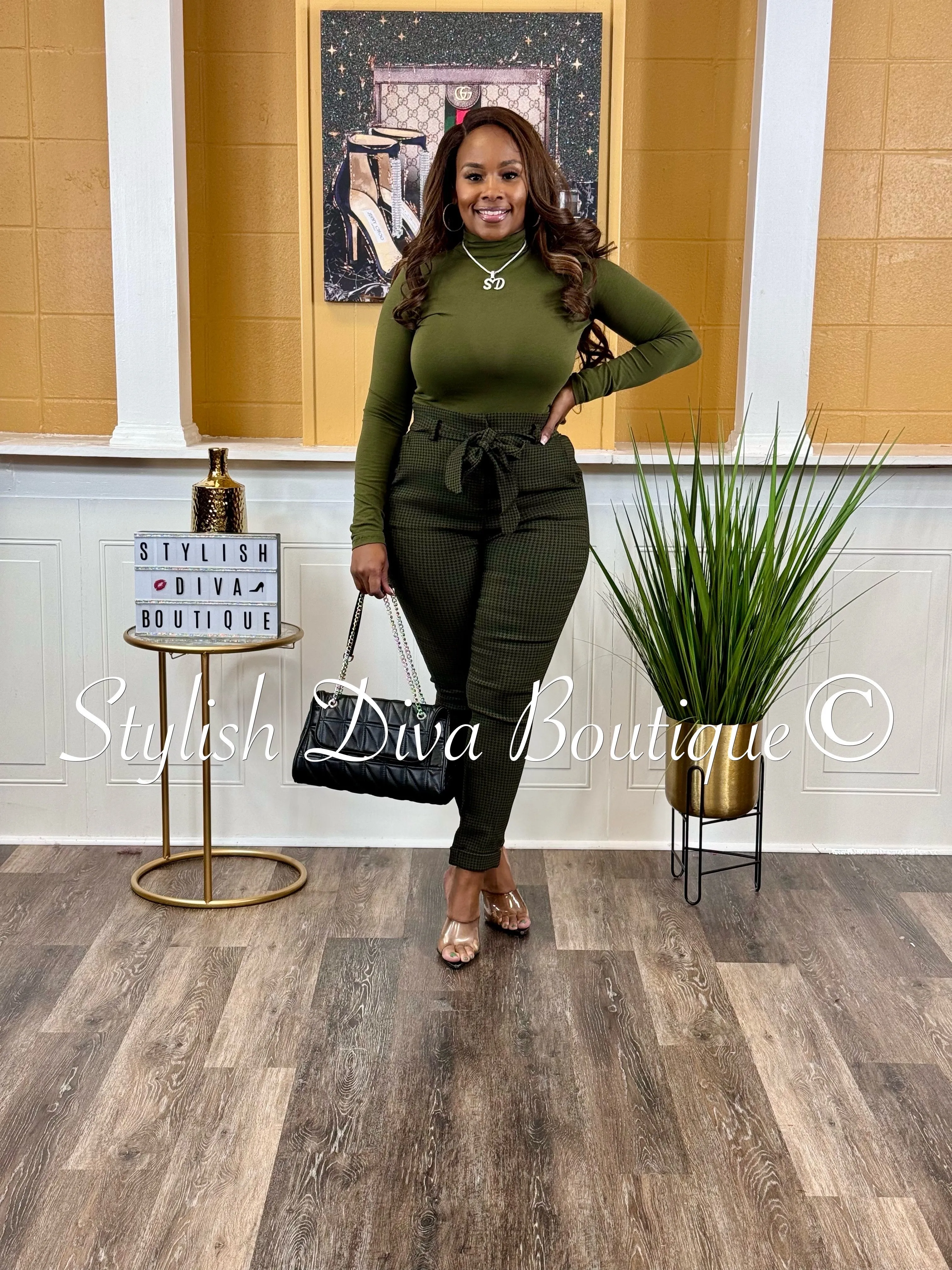 Dana Houndstooth Pants Only (Olive/Black)