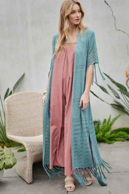 Don't Forget Me Solid Long Cardigan With Fringe