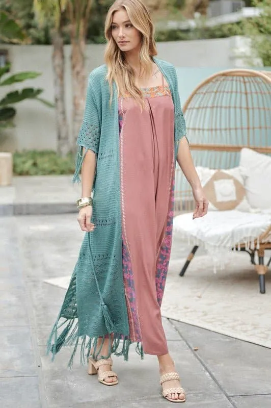 Don't Forget Me Solid Long Cardigan With Fringe