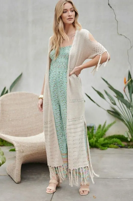 Don't Forget Me Solid Long Cardigan With Fringe