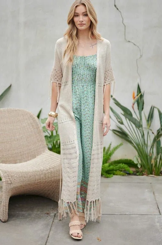 Don't Forget Me Solid Long Cardigan With Fringe