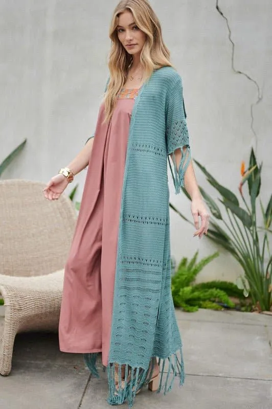 Don't Forget Me Solid Long Cardigan With Fringe
