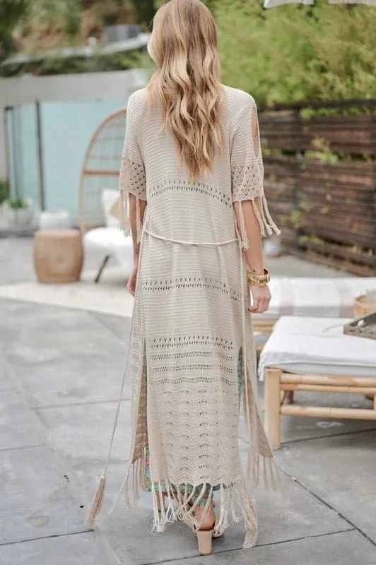 Don't Forget Me Solid Long Cardigan With Fringe