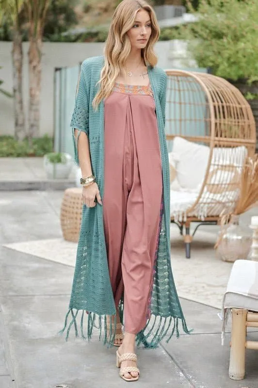 Don't Forget Me Solid Long Cardigan With Fringe