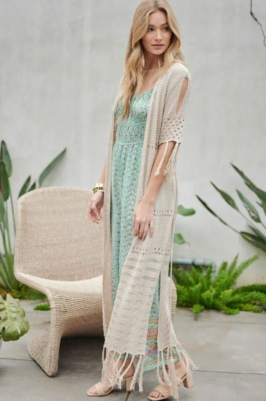 Don't Forget Me Solid Long Cardigan With Fringe