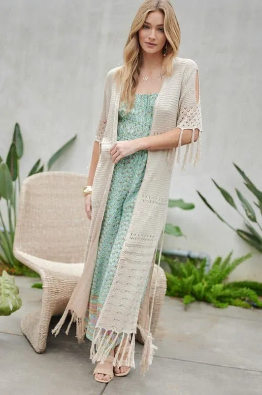 Don't Forget Me Solid Long Cardigan With Fringe