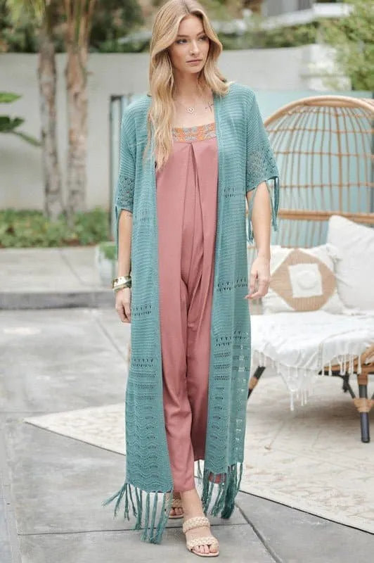 Don't Forget Me Solid Long Cardigan With Fringe