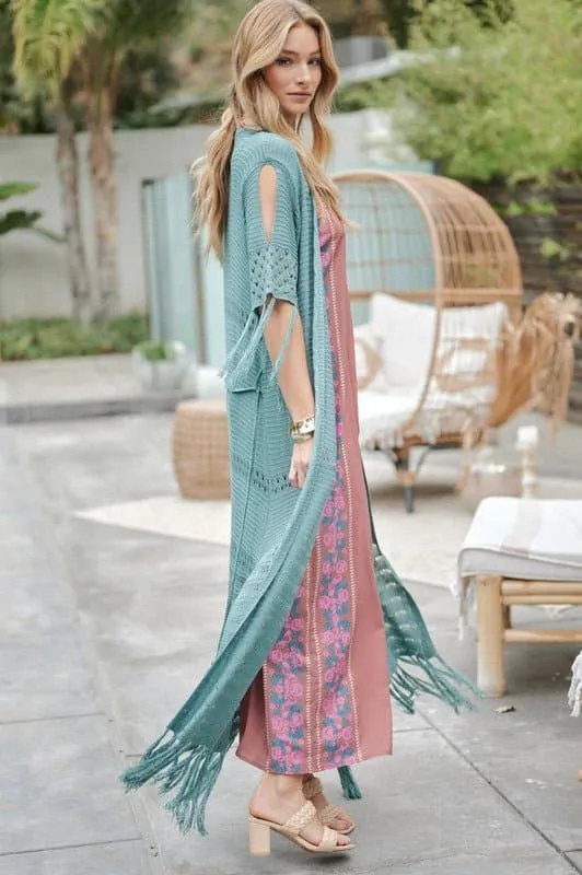 Don't Forget Me Solid Long Cardigan With Fringe
