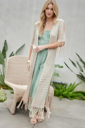 Don't Forget Me Solid Long Cardigan With Fringe
