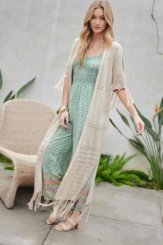 Don't Forget Me Solid Long Cardigan With Fringe