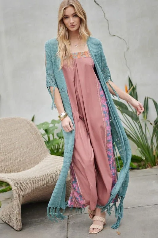 Don't Forget Me Solid Long Cardigan With Fringe