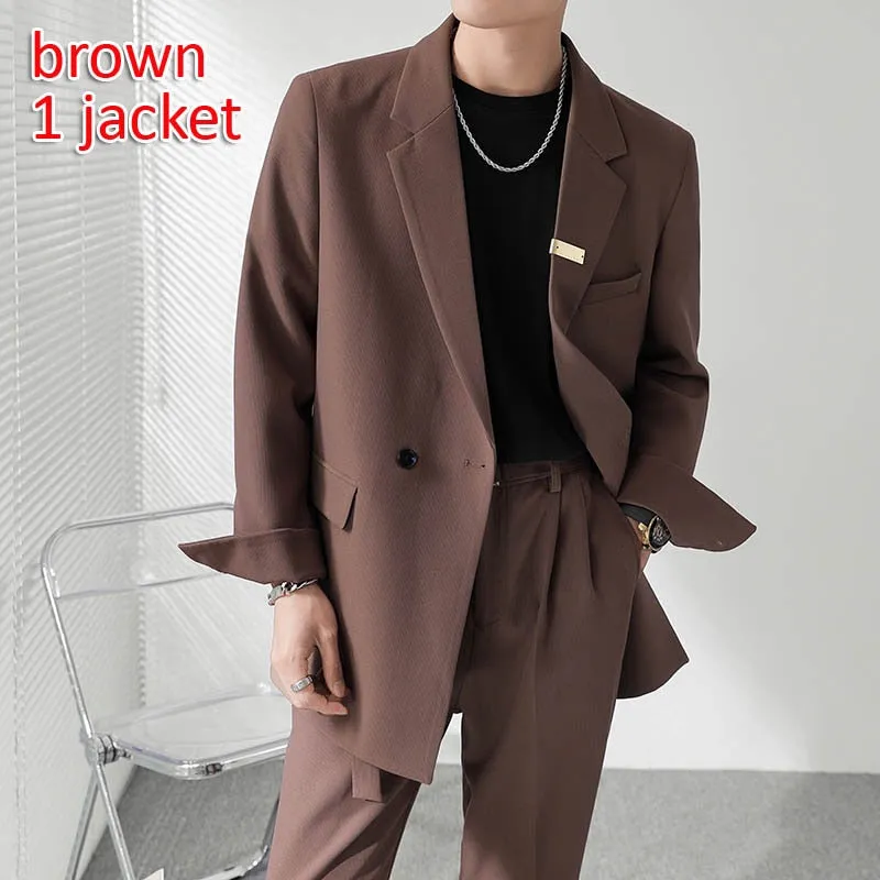 Double Breasted Blazer Men Streetwear Vintage Casual Blazers Korean Fashion Office Dress Suit Jacket Blazer Male Coat Wedding