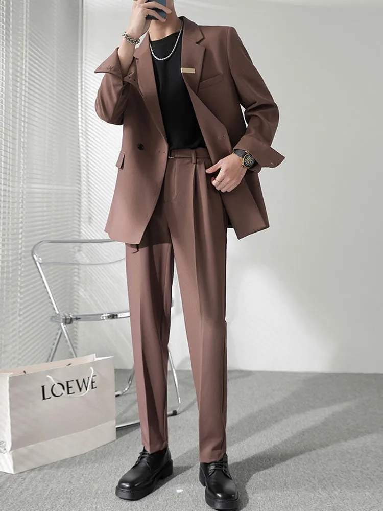 Double Breasted Blazer Men Streetwear Vintage Casual Blazers Korean Fashion Office Dress Suit Jacket Blazer Male Coat Wedding