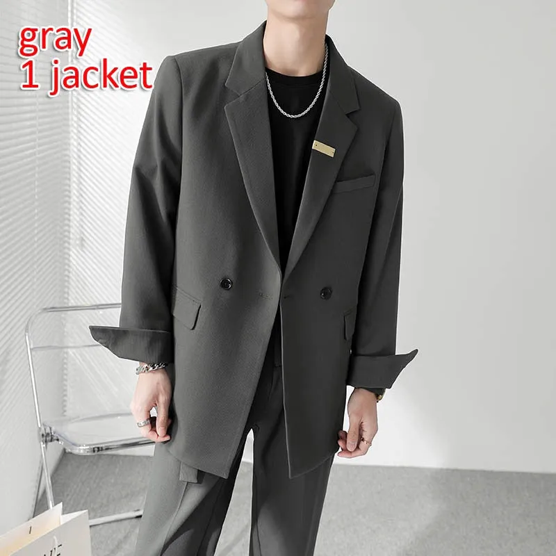 Double Breasted Blazer Men Streetwear Vintage Casual Blazers Korean Fashion Office Dress Suit Jacket Blazer Male Coat Wedding