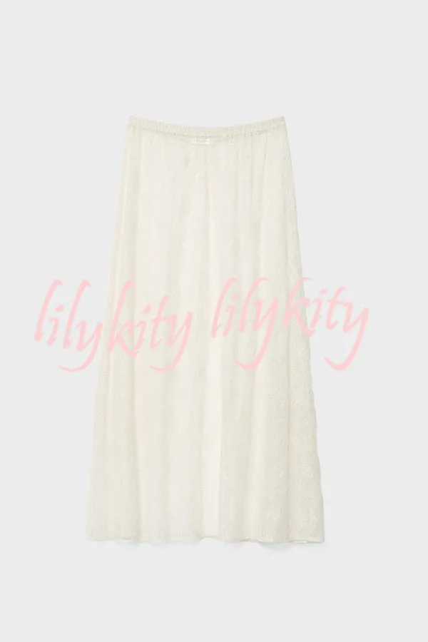 Elegant Casual Feeling Floral Lace Elastic Waist Maxi Skirt