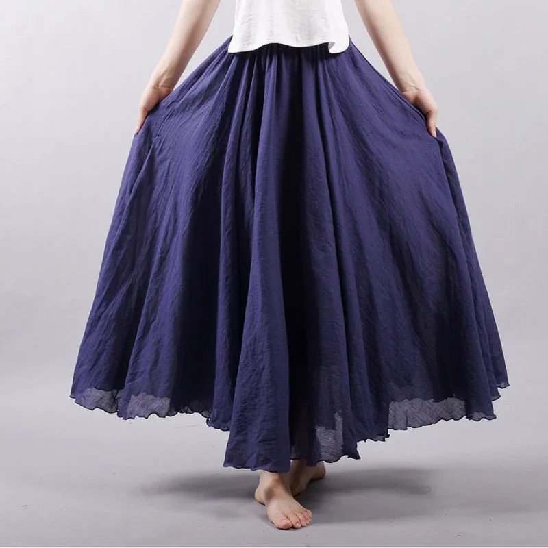 Elegant High Waist Linen Maxi Skirt