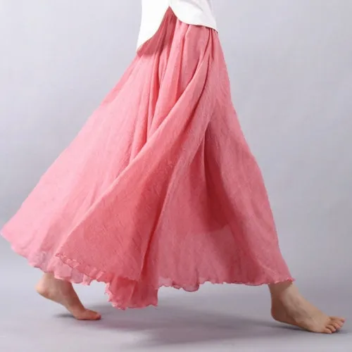 Elegant High Waist Linen Maxi Skirt