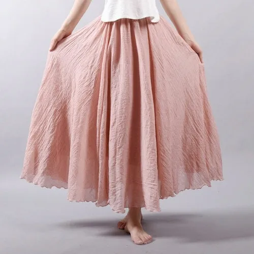 Elegant High Waist Linen Maxi Skirt