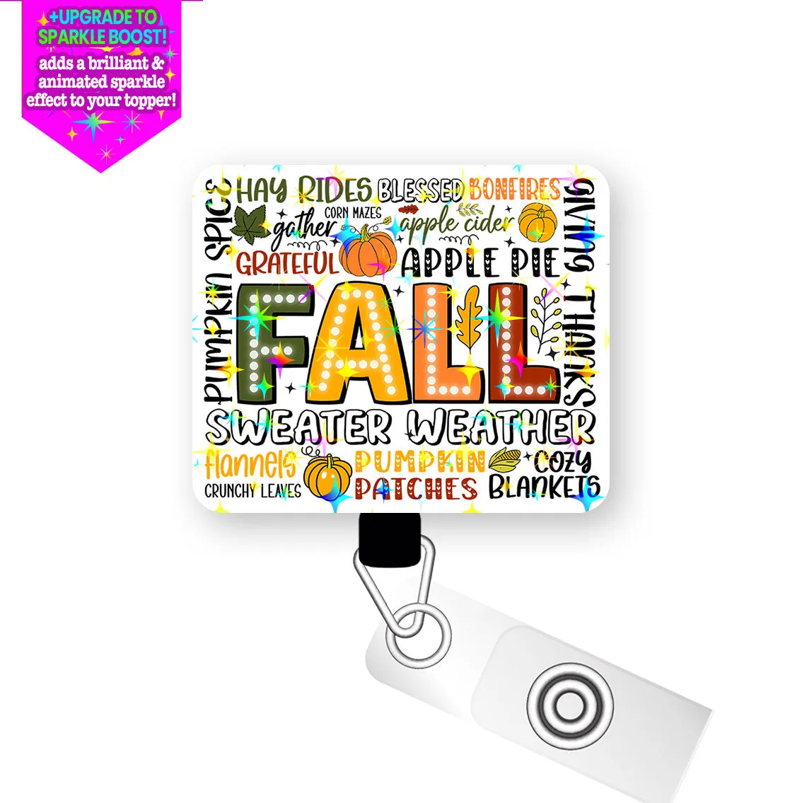 Fall Festivities Collage Pop Topper Swapfinity Retractable ID Badge Reel