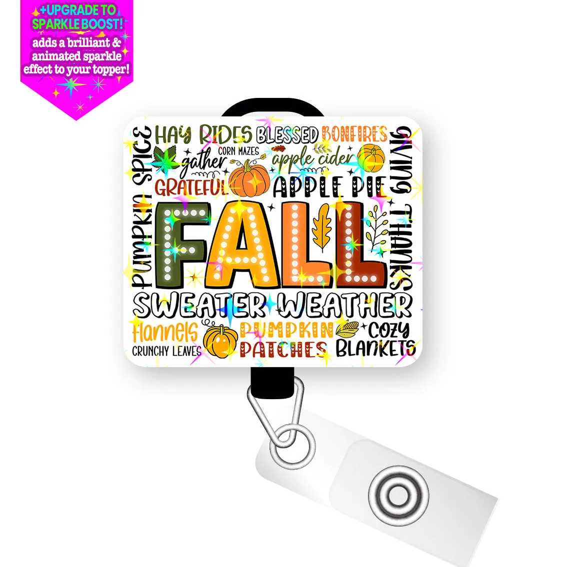 Fall Festivities Collage Pop Topper Swapfinity Retractable ID Badge Reel