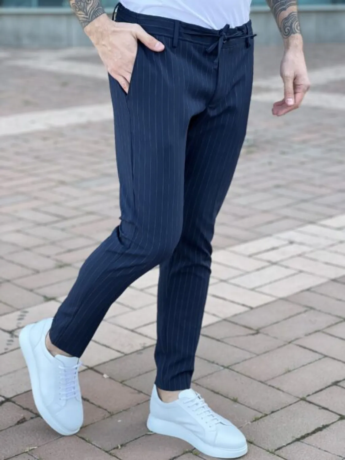 Fashion Men's Suit Pants Stripe Regular Fit Trousers