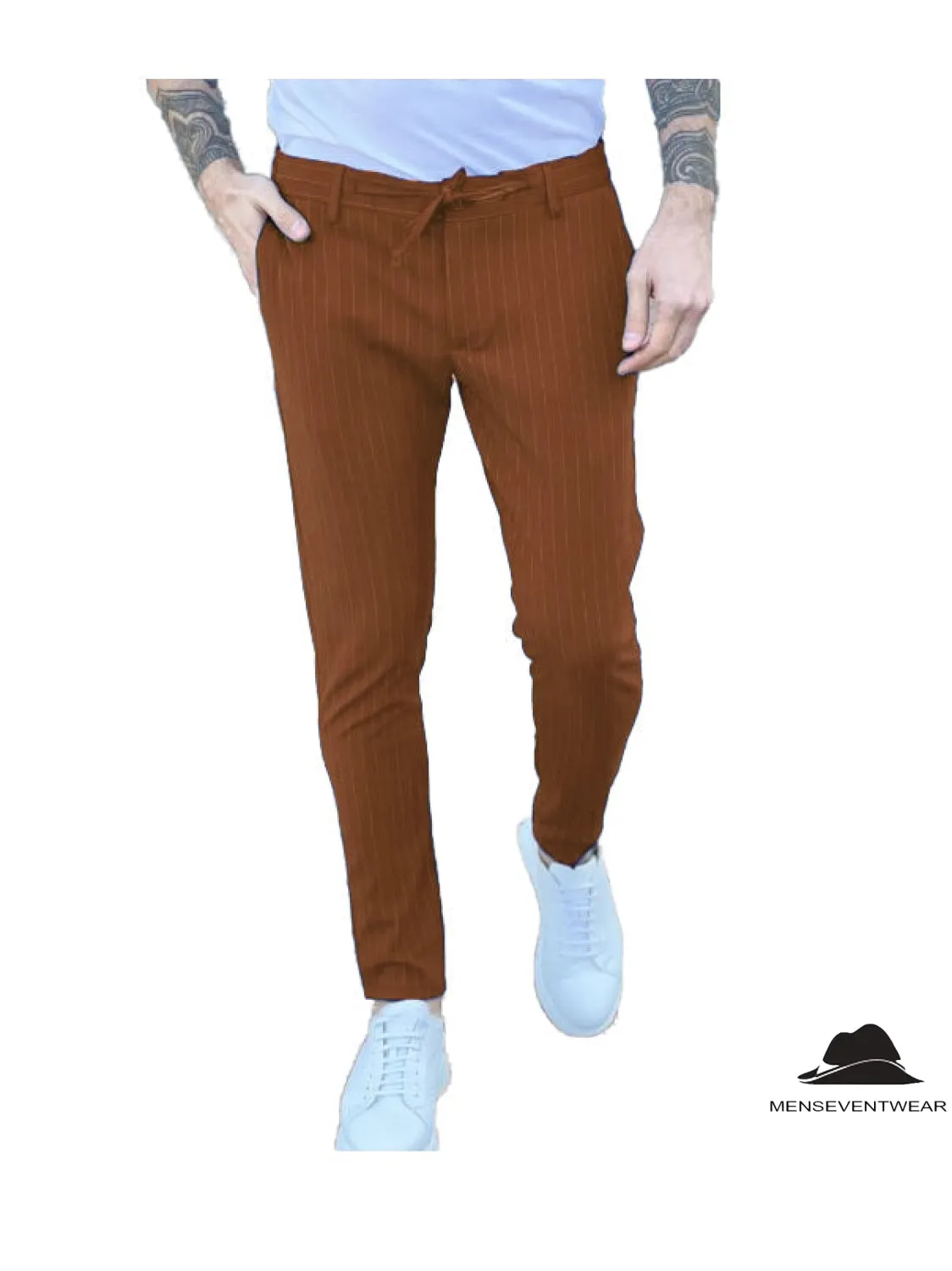 Fashion Men's Suit Pants Stripe Regular Fit Trousers