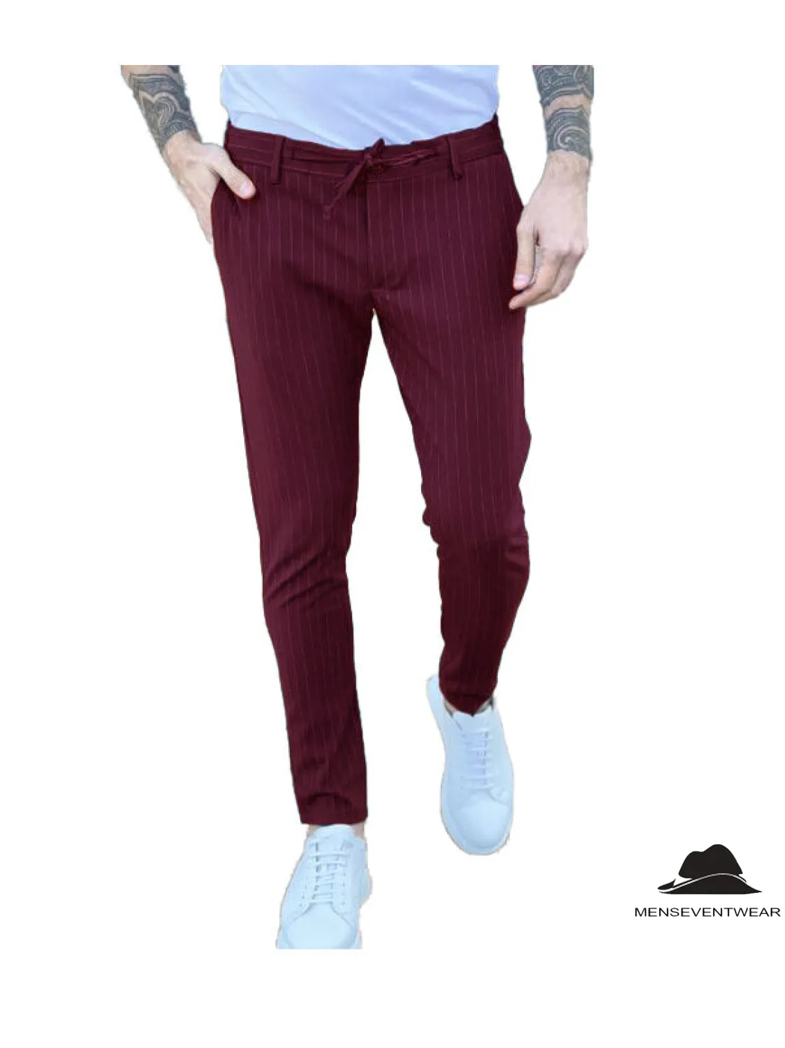 Fashion Men's Suit Pants Stripe Regular Fit Trousers