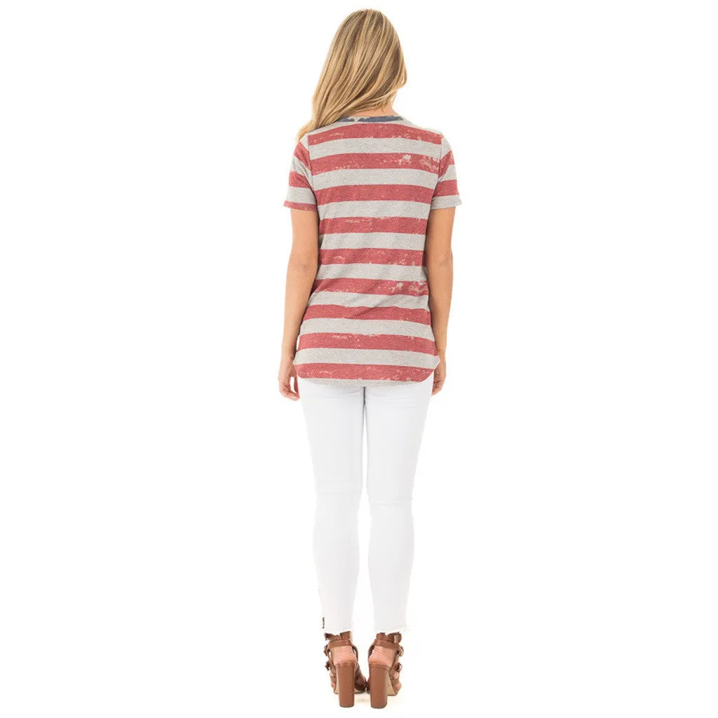 Flag Print Loose Short Sleeves T-shirt