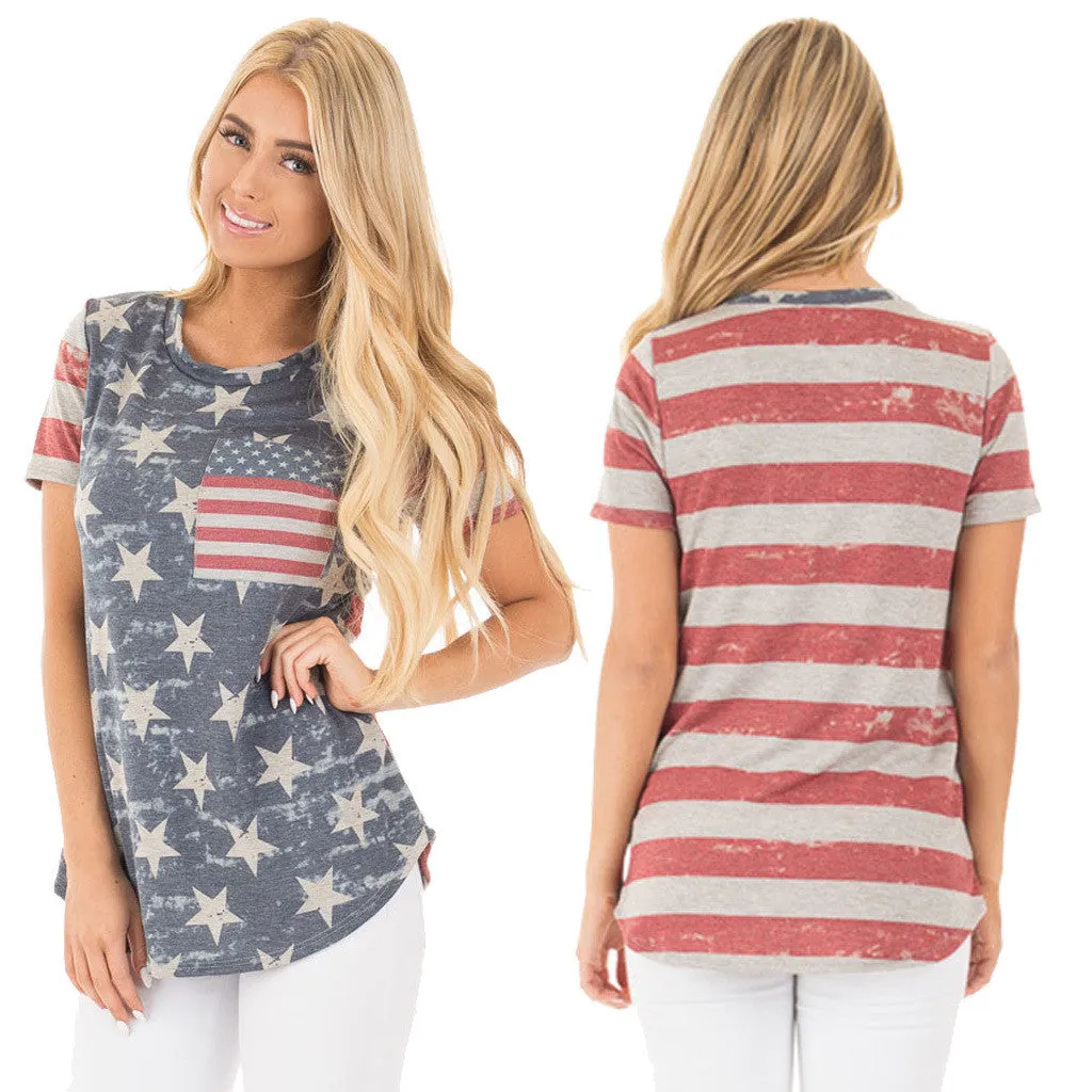 Flag Print Loose Short Sleeves T-shirt