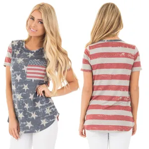 Flag Print Loose Short Sleeves T-shirt