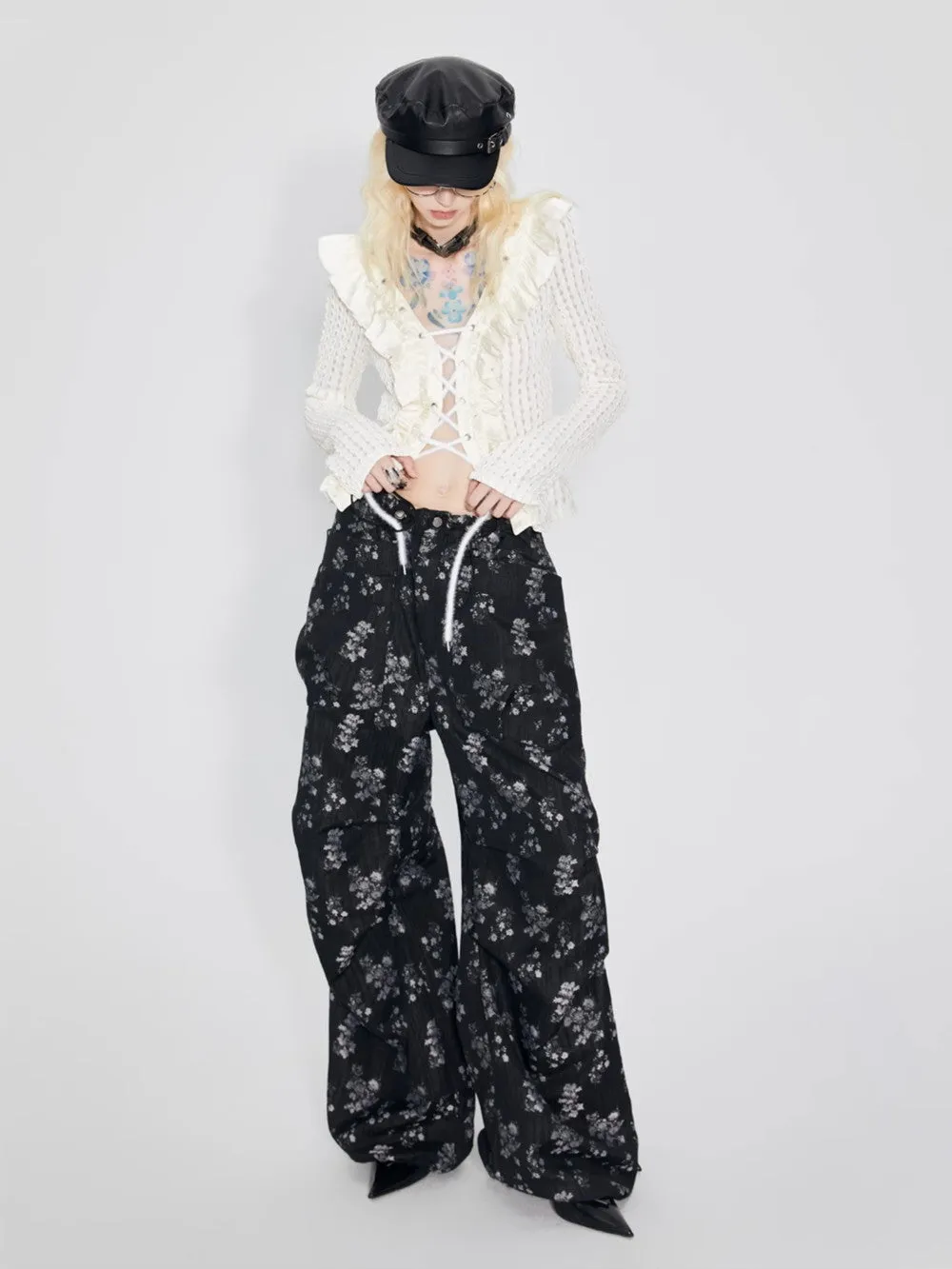 Flower Retro Loose Casual Pants