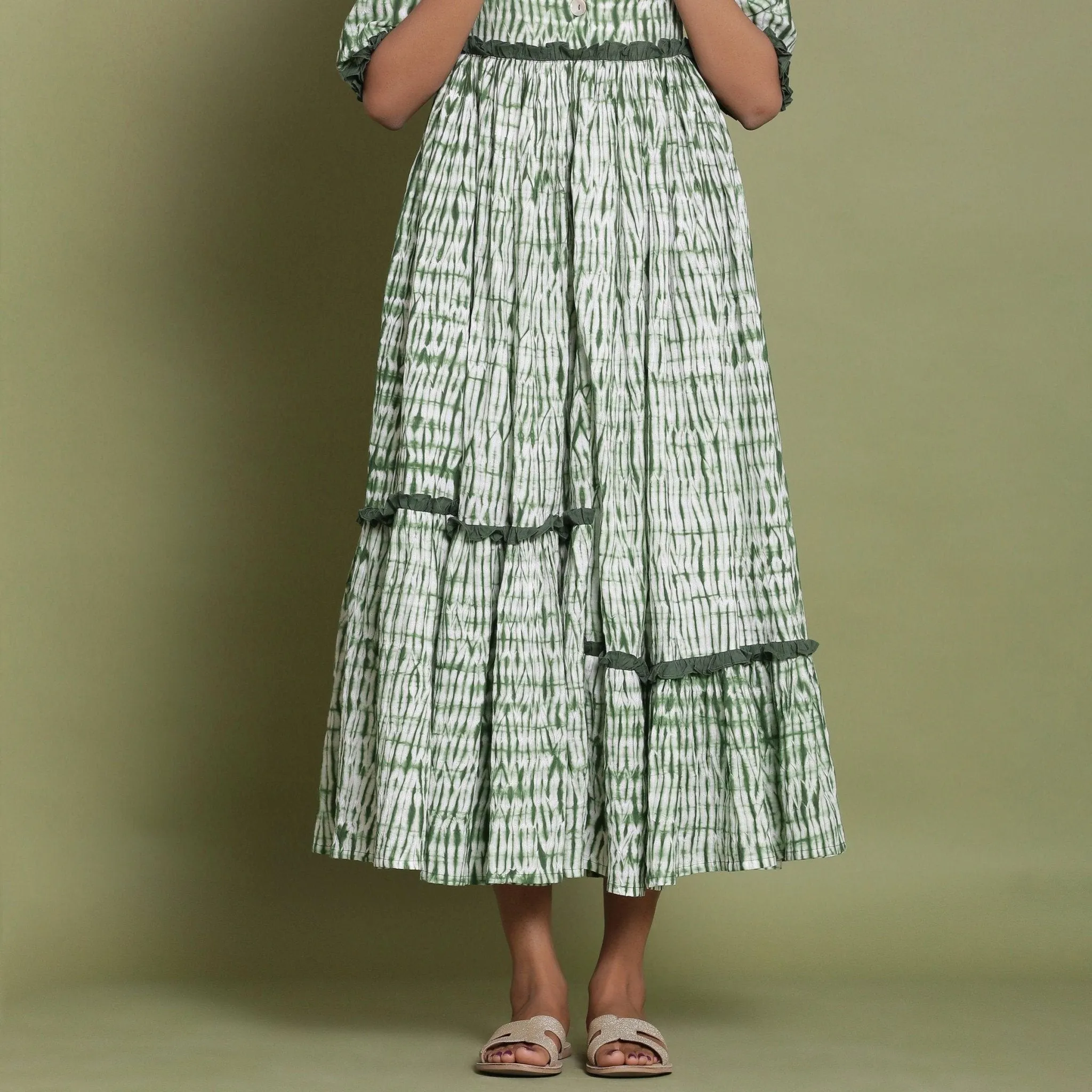 Forest Green Tie-Dye Asymmetrical Cotton Maxi Dress