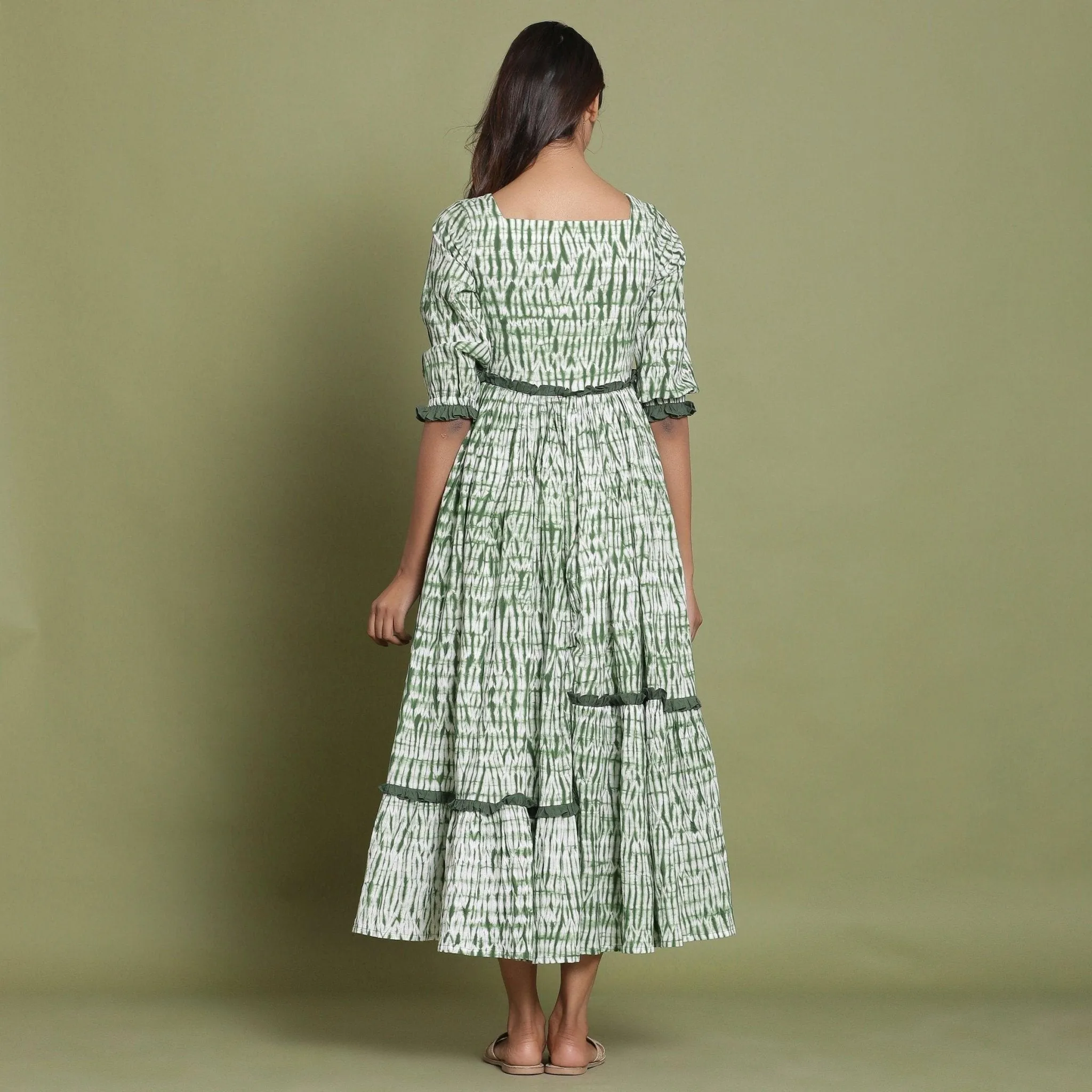 Forest Green Tie-Dye Asymmetrical Cotton Maxi Dress