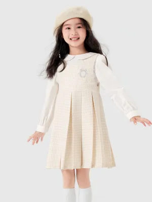 Girl Trend Scenarios Coffee White Hue Solid Color One-Piece Dress