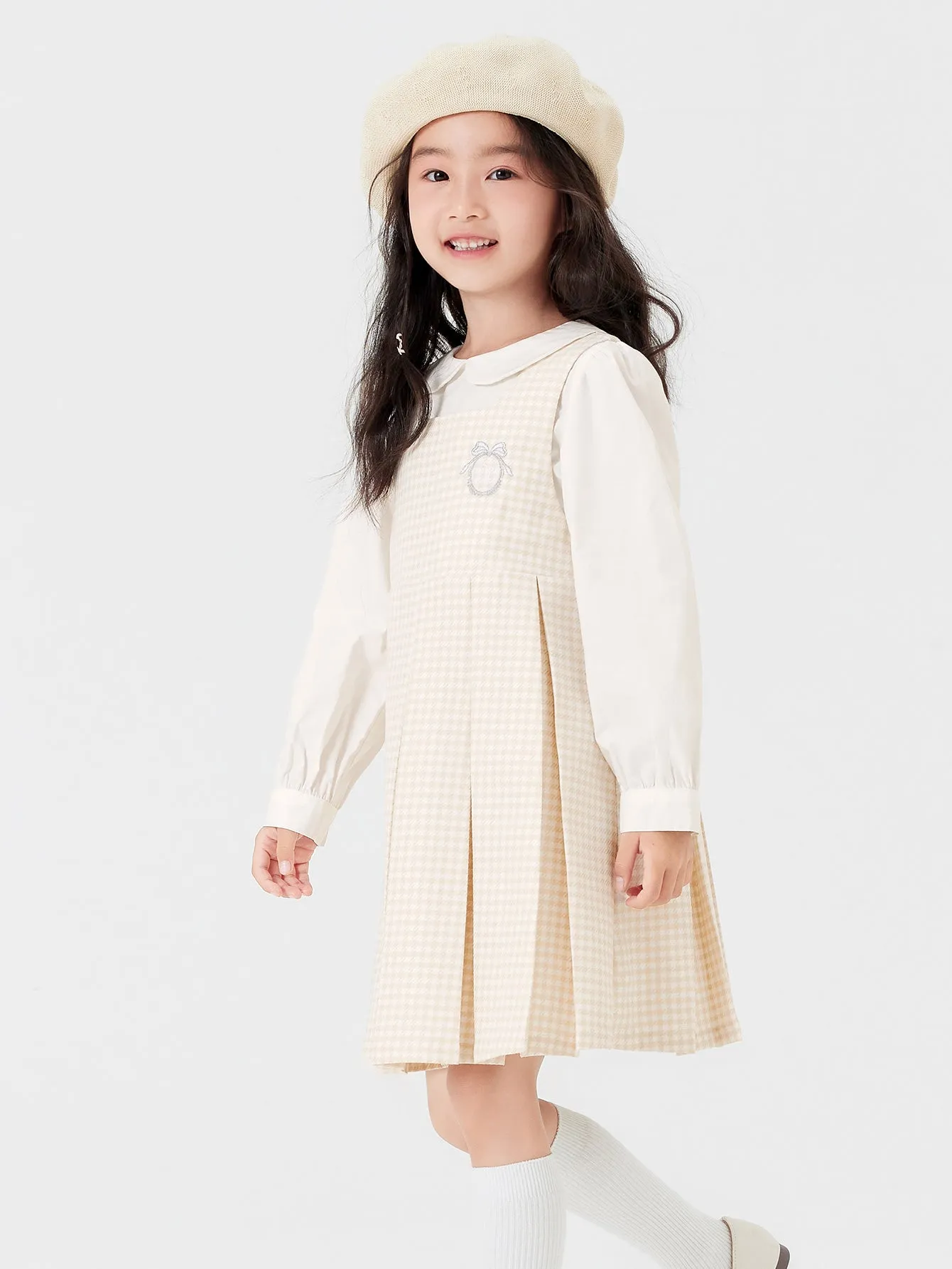 Girl Trend Scenarios Coffee White Hue Solid Color One-Piece Dress