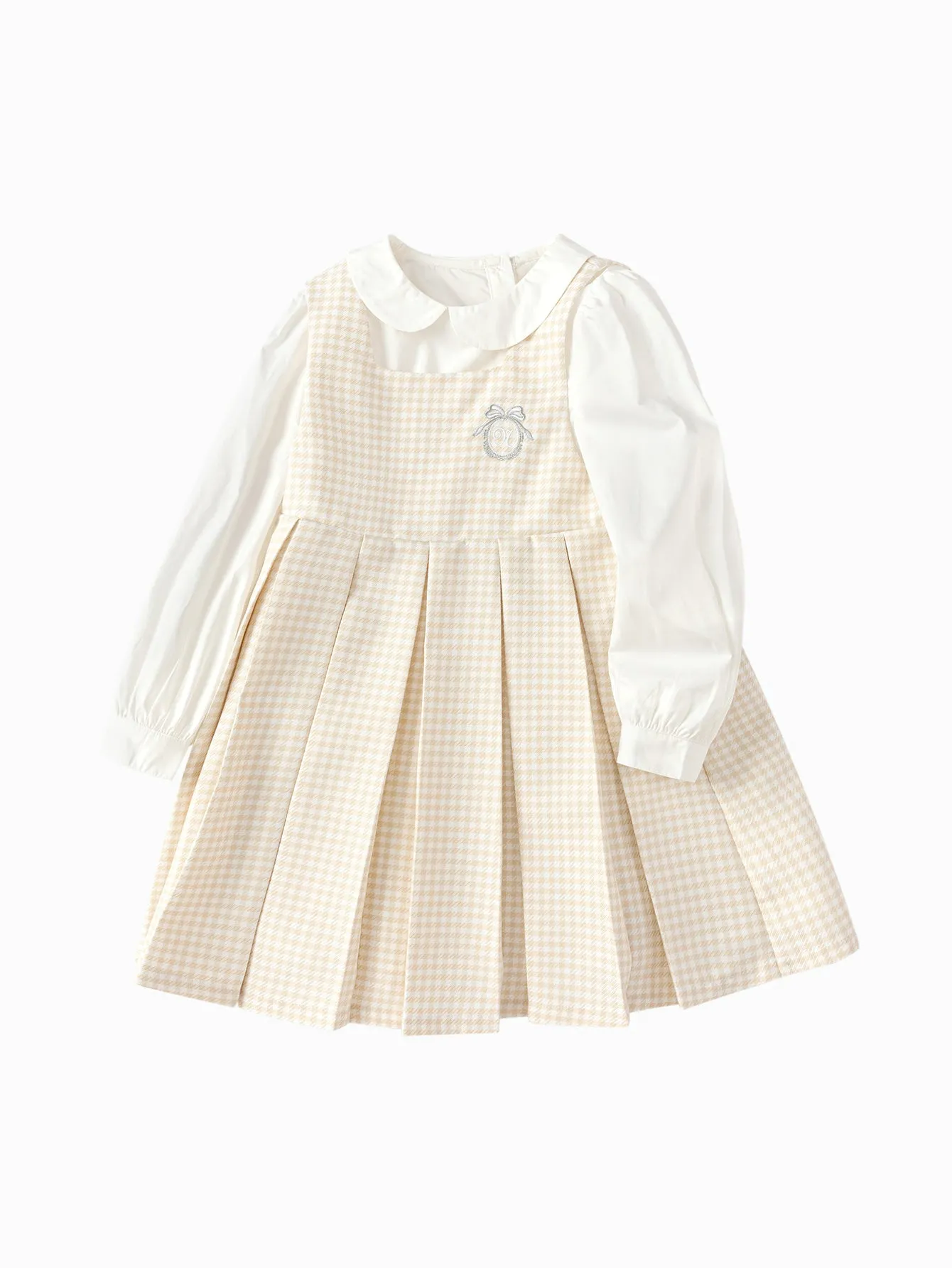 Girl Trend Scenarios Coffee White Hue Solid Color One-Piece Dress