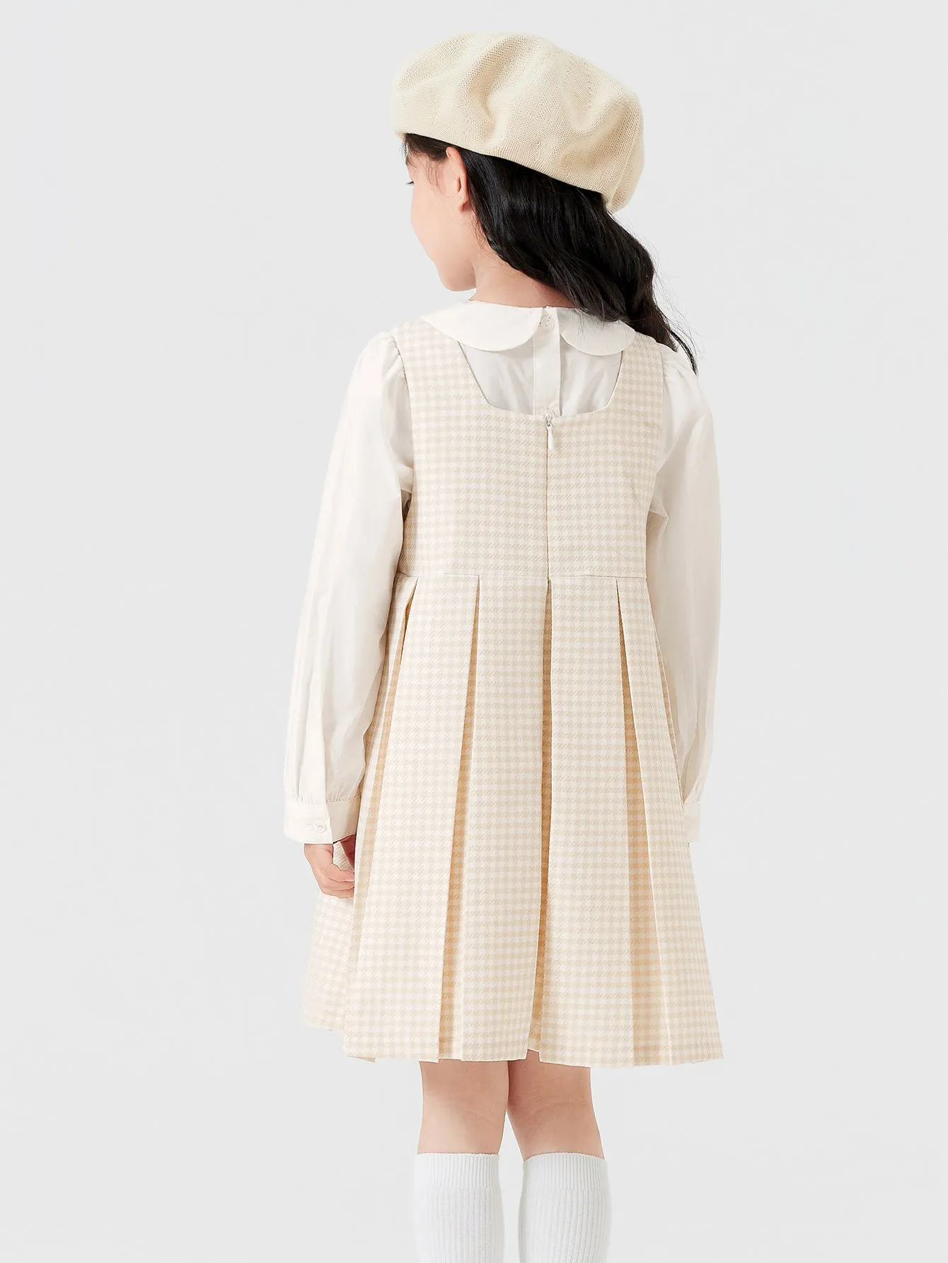 Girl Trend Scenarios Coffee White Hue Solid Color One-Piece Dress