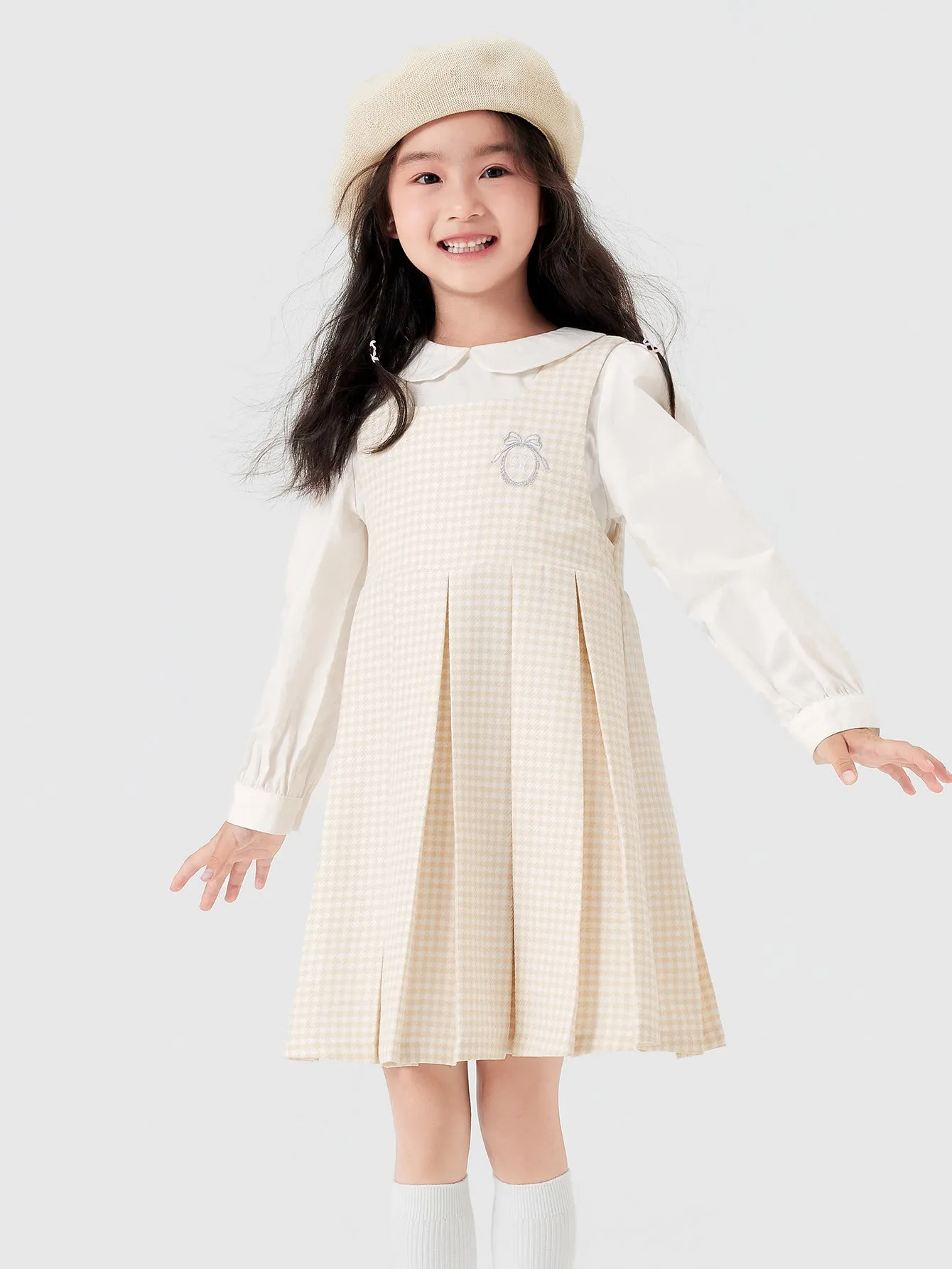 Girl Trend Scenarios Coffee White Hue Solid Color One-Piece Dress
