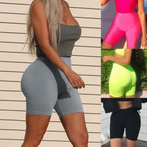 High Waist Plain Bright Color Short Pants