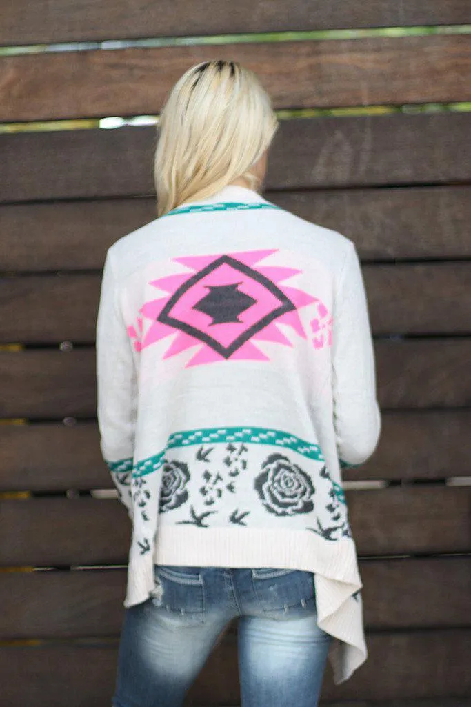 Ivory and Neon Pink Cardigan