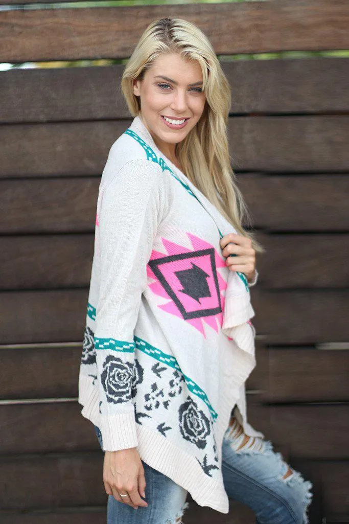 Ivory and Neon Pink Cardigan