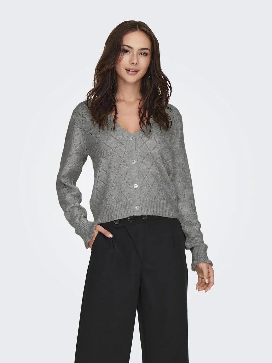 JDY - JDYletty L/S V-Neck Struc Cardi Knt - 4370867 Light Grey Melange