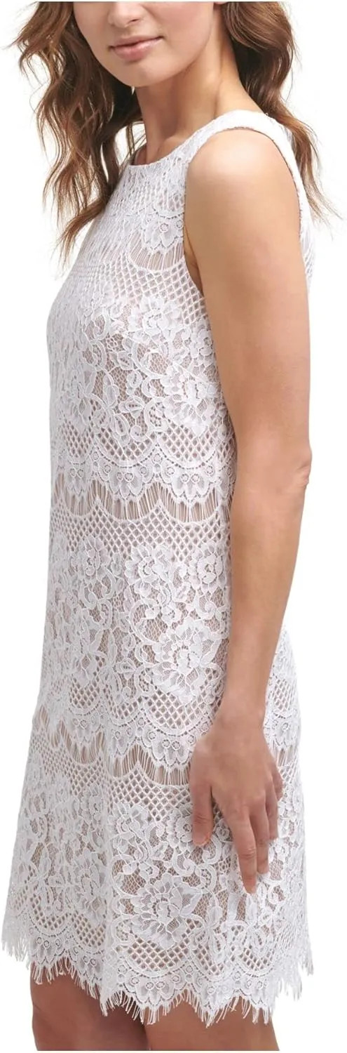 Jessica Howard Women's Sleeveless Boat Neck Lace Shift Mini Dress