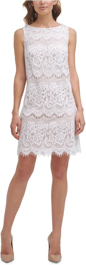 Jessica Howard Women's Sleeveless Boat Neck Lace Shift Mini Dress