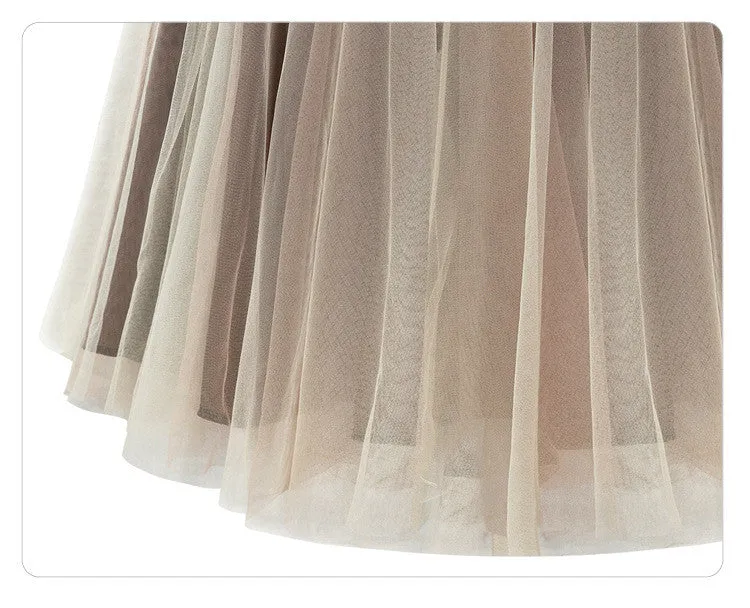 Joker Pure Color Pleated Flared Organza Skirt