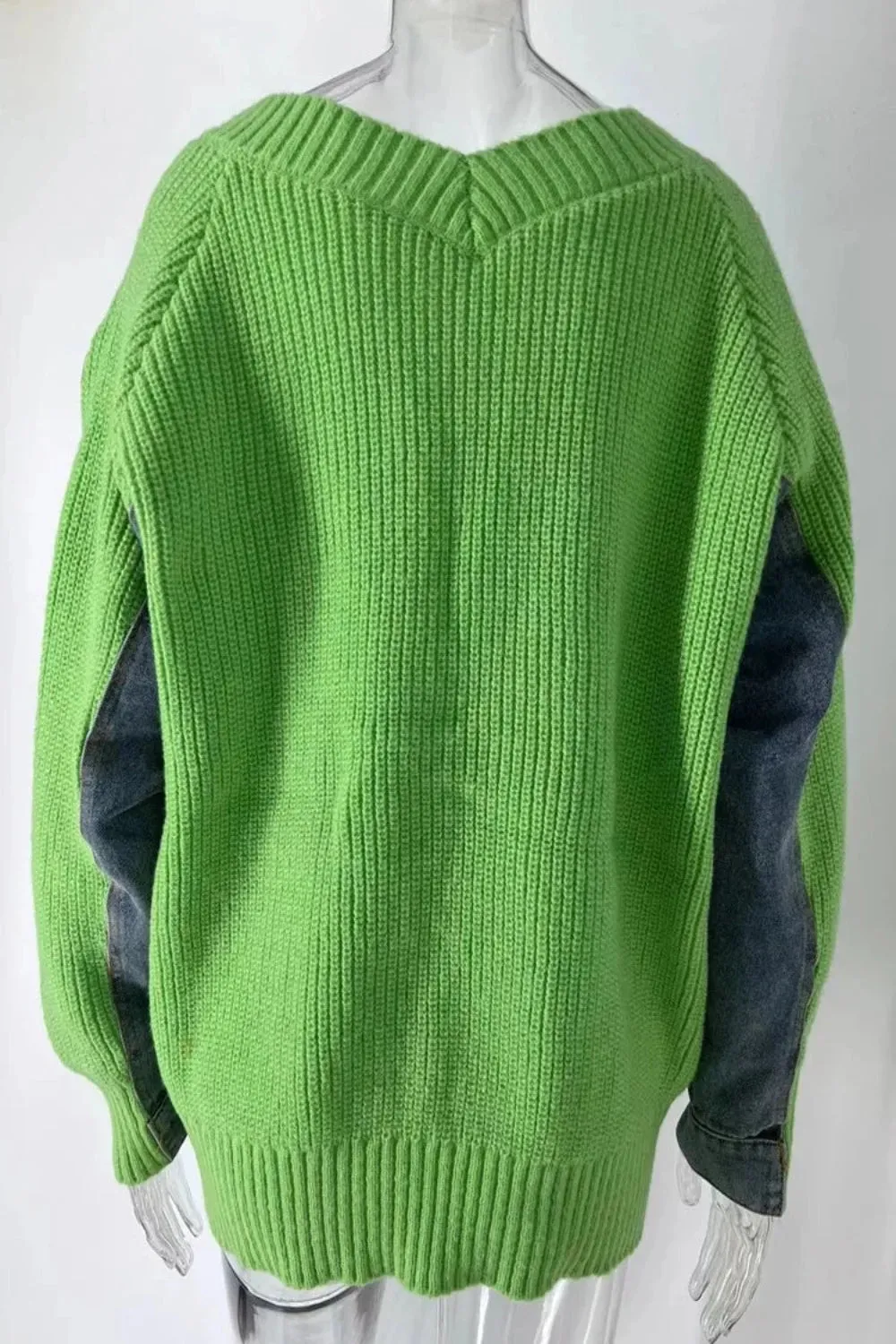 Joskaa Denim Patchwork Knit Sweater Cardigans (Hat Sold Separately)